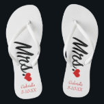 Tongs Mme Personnalisée Avec Nom Et Date Flip Flops<br><div class="desc">Ces tongs peuvent être changés en n'importe quelle offre de zazzle couleur arrière - plan. Ils ont le mot "Mme" en écriture sur le flip flip. Vous pouvez personnaliser les tongs avec votre nom et une date spéciale de la date de votre rencontre ou mariage. Découvrez les nombreux modèles de...</div>