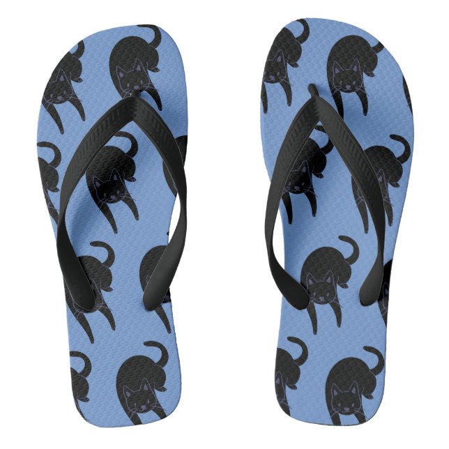Tongs Modèle de chat noir Voix de minou Bleu  (Semelle)