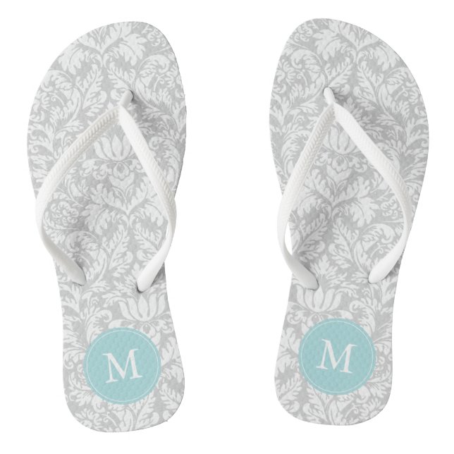 Tongs Modèle gris et bleu clair Damas Monogramme (Semelle)