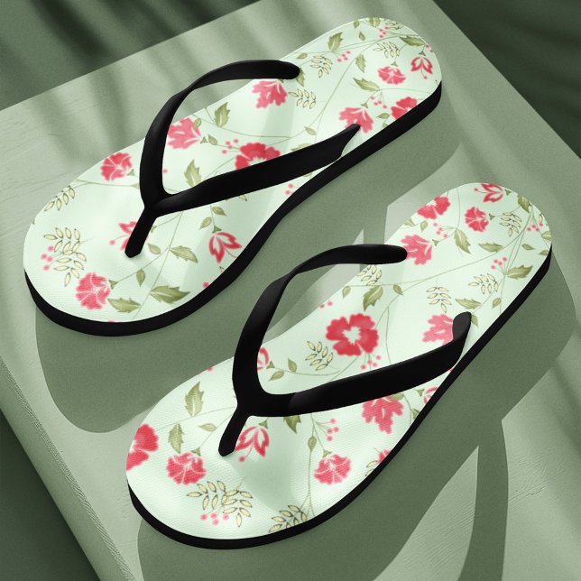 Tongs Modèle végétal vert (Flip flops summer sandals floral pattern.)