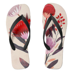 Tongs Moderne Minimaliste Bohème Floral Botanique