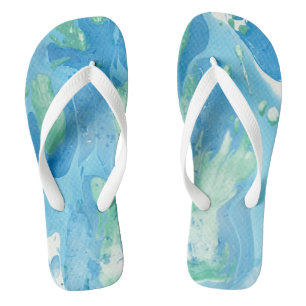 Tongs Moderne Modèle Abstrait Bleu Vert Blanc Tendance