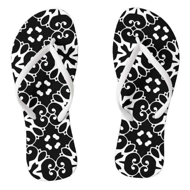 Tongs Moderne noir et blanc damas Graphisme floral flip (Semelle)