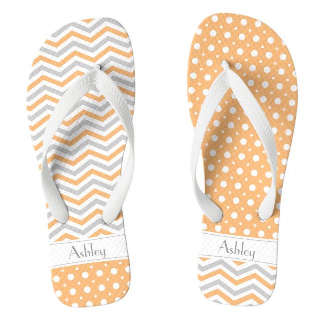 Tongs Moderne pêche, gris, chevron blanc et pois (Semelle)