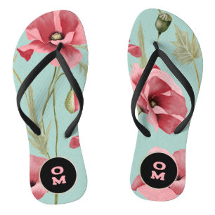 Tongs Monogram Romantique Rose Grand Poppy Floral 