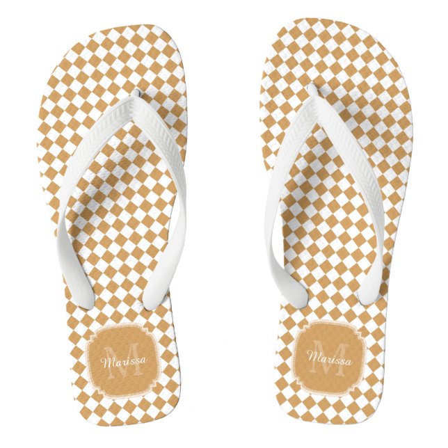 Tongs Monogramme à carreaux jaune vergeoise avec nom (Semelle)