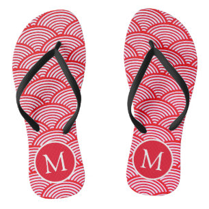 Tongs Monogramme à motif de coquille Saint-Jacques rouge