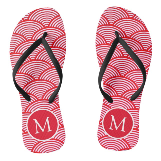 Tongs Monogramme à motif de coquille Saint-Jacques rouge (Semelle)