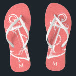 Tongs Monogramme Ancre Vintage de corail rustique<br><div class="desc">sandales à tongs imprimées sur mesure avec une illustration d'ancre vintage nautique rustique et votre monogramme ou autre texte personnalisé. Cliquez sur Customiser pour modifier les polices de texte et les couleurs ou ajouter vos propres images pour créer un design unique et unique !</div>