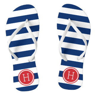 Tongs Monogramme blanc rouge et bleu de bandes Preppy