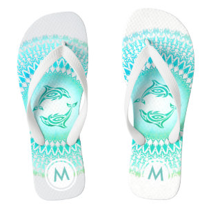 Tongs Monogramme blanc vert Dolphin Mandala
