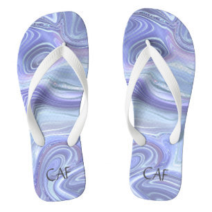 Tongs Monogramme bleu violet argent Agate Marbre Tourbil