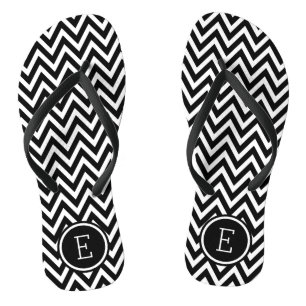 Tongs Monogramme Chevron noir et blanc