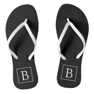 Tongs Monogramme Classique Simple Noir avec Texte Blan