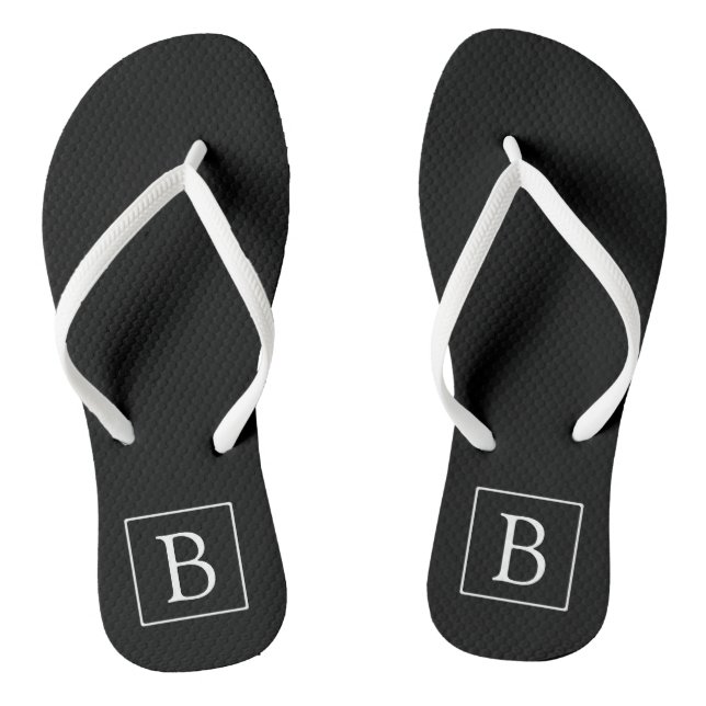 Tongs Monogramme Classique Simple | Noir avec Texte Blan (Semelle)