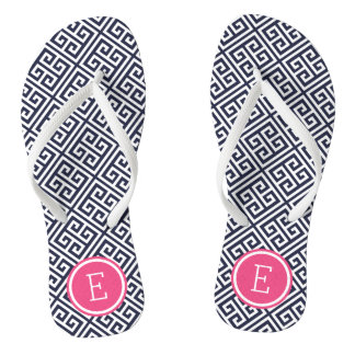 Tongs Monogramme clé marine et grecque rose