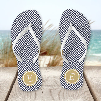 Tongs Monogramme clé marine et or grec