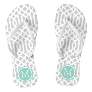 Tongs Monogramme de gris et d'Aqua Trellis