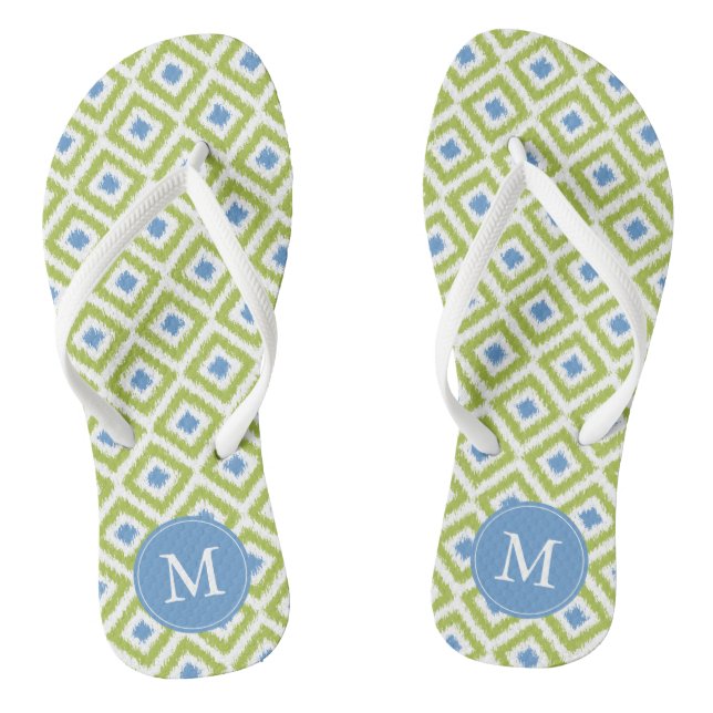 Tongs Monogramme de Motif Ikat vert et bleu (Semelle)