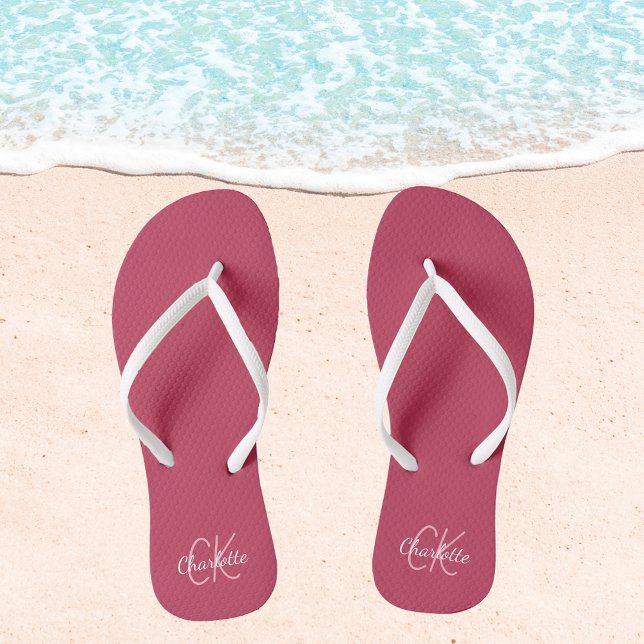 Tongs monogramme de nom magenta (Créateur téléchargé)