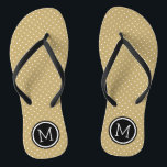 Tongs Monogramme de points minuscules or et noir<br><div class="desc">sandales à tongs imprimées sur mesure avec un motif à pois mignon et votre monogramme ou autre texte personnalisé dans un cadre circulaire. Cliquez sur Customiser pour modifier les polices de texte et les couleurs ou ajouter vos propres images pour créer un design unique et unique !</div>