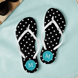 Tongs Monogramme de Pois noirs et aqua