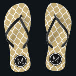 Tongs Monogramme de Quatrefoil en or et noir marocain<br><div class="desc">Sandales à tongs imprimées sur mesure avec un motif chic marocain en quatrefoil et votre monogramme personnalisé ou autre texte dans un cadre circulaire. Cliquez sur Customiser pour modifier les polices de texte et les couleurs ou ajouter vos propres images pour créer un design unique et unique !</div>