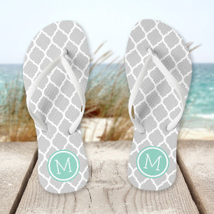 Tongs Monogramme de Quatrefoil Gris et Aqua marocain