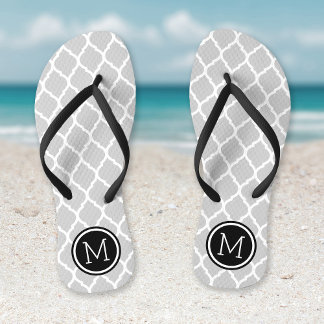Tongs Monogramme de Quatrefoil gris et noir marocain