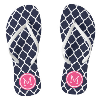 Tongs Monogramme de Quatrefoil Marine et Maroc rose
