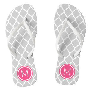 Tongs Monogramme de Quatrefoil marocain gris et rose