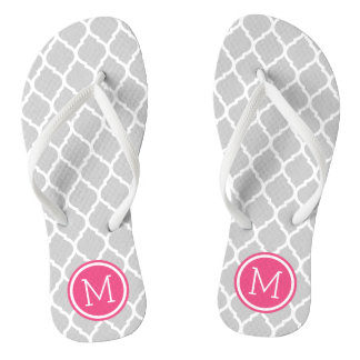 Tongs Monogramme de Quatrefoil marocain gris et rose
