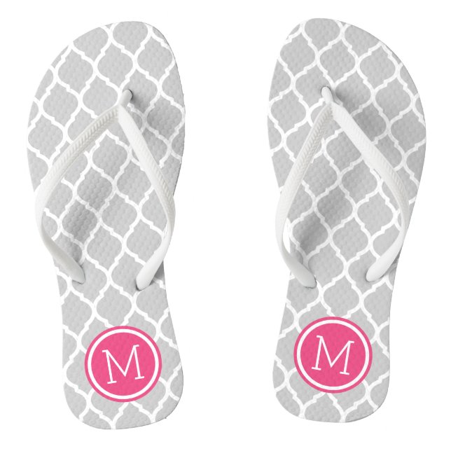 Tongs Monogramme de Quatrefoil marocain gris et rose (Semelle)