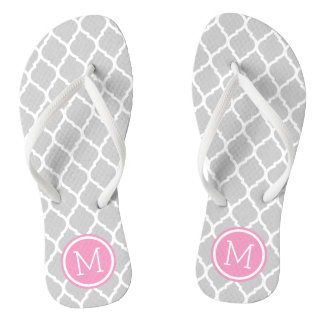 Tongs Monogramme de Quatrefoil marocain gris et rose