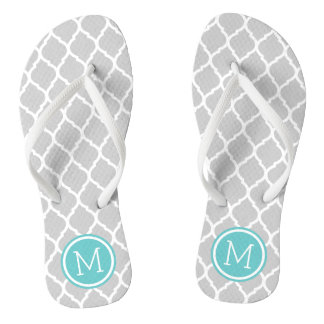 Tongs Monogramme de Quatrefoil marocain gris et turquois