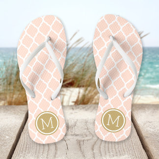 Tongs Monogramme de Quatrefoil marocain rose et or