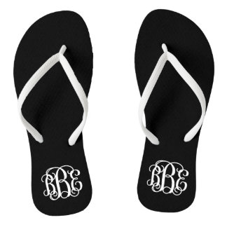 Tongs Monogramme de script Preppy noir et blanc