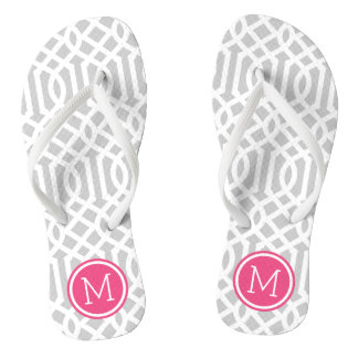 Tongs Monogramme de Trellis gris et rose