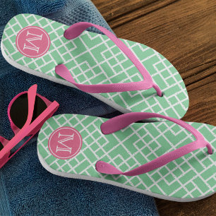 Tongs Monogramme en treillis de bambou rose et vert Prep
