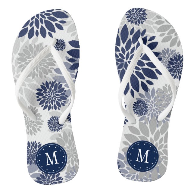 Tongs Monogramme floral gris bleu de la marine (Semelle)