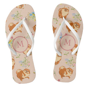 Tongs Monogramme Floral Poméranien Motif rose pâle