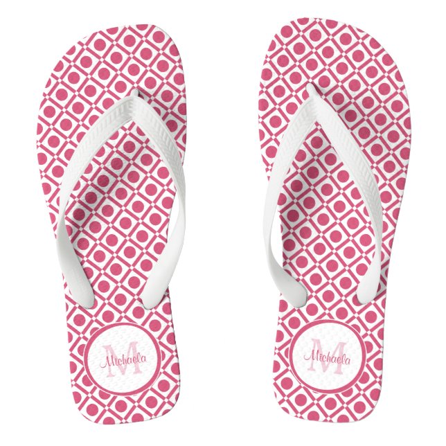 Tongs Monogramme Géométrique Rose et Blanc Moderne avec  (Semelle)