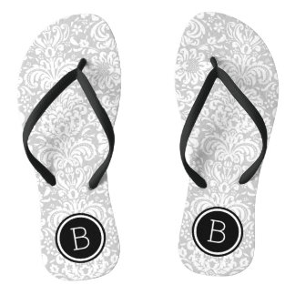 Tongs Monogramme gris et noir de Damas florales