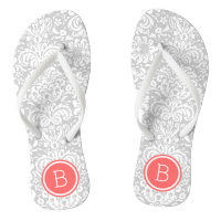 Monogramme grise et corail floral damassé