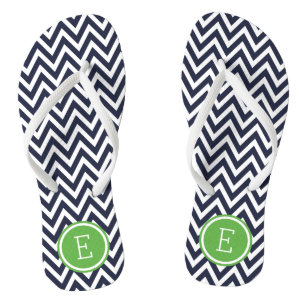 Tongs Monogramme Marine et Green Chevron