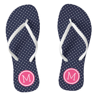 Tongs Monogramme Marine et minuscules points roses