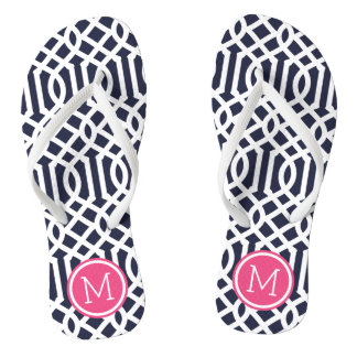 Tongs Monogramme marine et Trellis rose