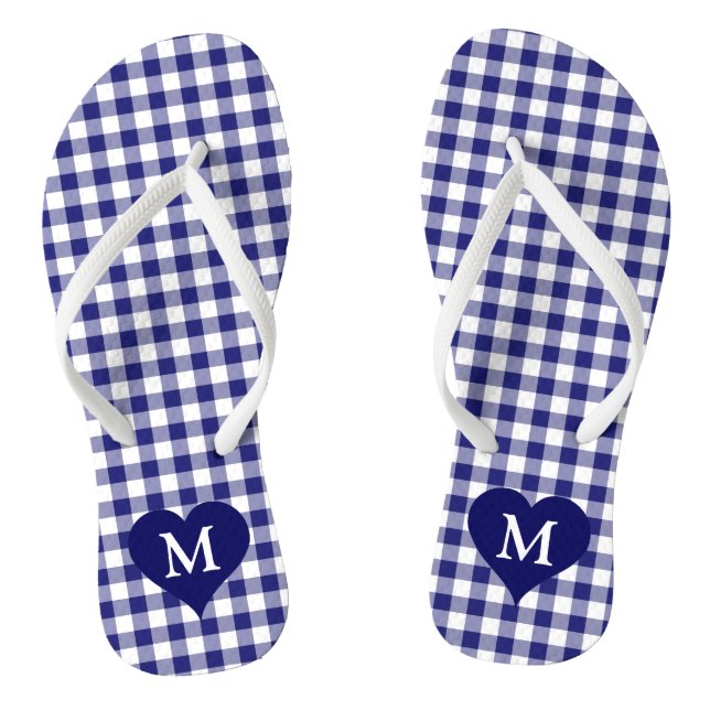 Tongs Monogramme Moderne Bleu à Carreaux (Semelle)