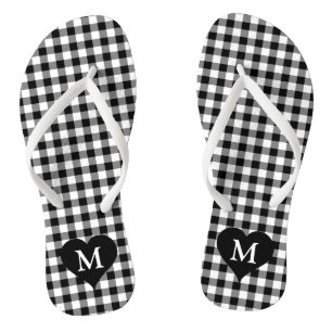 Tongs Monogramme moderne Chèques Noir et Blanc