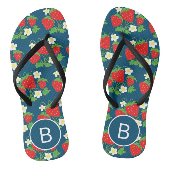 Tongs Monogramme motif bleu fraise et fleur (Semelle)